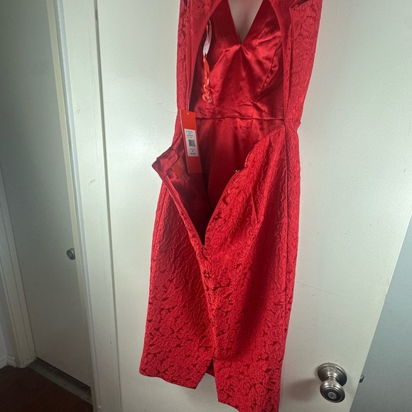 Monique Lhuillier Red-berry Floral Lace Sleeveless Mesh Cutout Back Dress NWT 6 - Picture 8 of 16